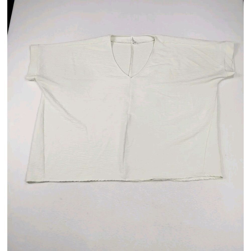 Zenana‎ Blouse Womens 2X Off White V Neck Airflow Dolman Short Sleeve Hi Low Top